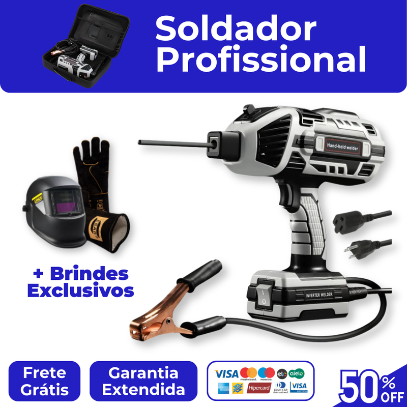 SparkPro™ – Soldador Profissional Portátil 5 em 1 + Brindes (Capacete e Luva)